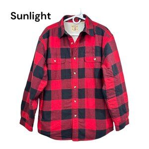 RED HEAD BRAND CO. Men SZ M Red Buffalo Plaid Sherpa Shirt Jackets Button Bown